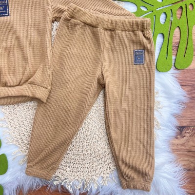 Conj. Casaco com Capuz Have This Power e Calça em Malha Wafle - Caramelo